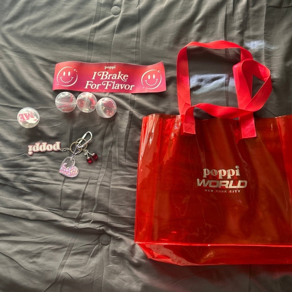 Poppi World Red Tote Bag with Accessories